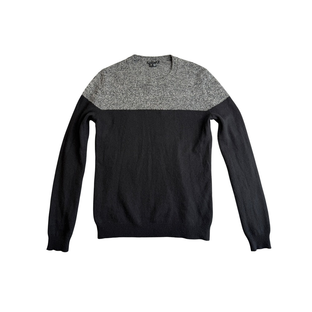 Theory 100% Cashmere Colorblock Sweater S Black Gray Crewneck Old Money Unisex